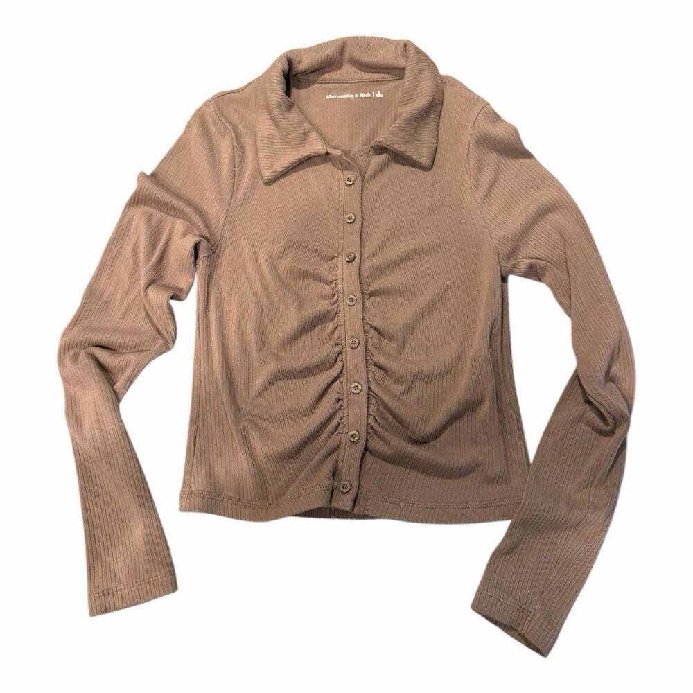 Abercrombie & Fitch Brown Ribbed Button-Up Top
